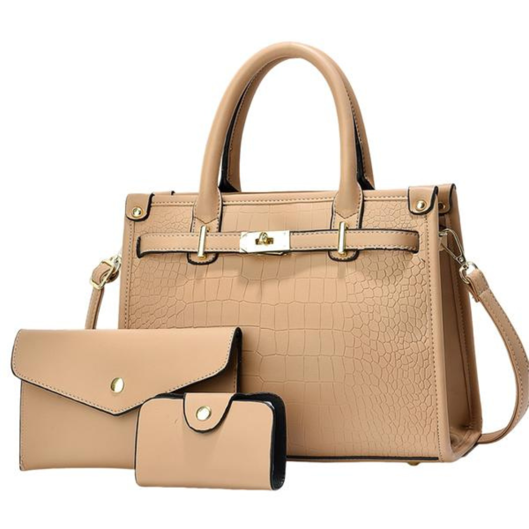 Anora │ Crocodile-Embossed Crossbody Handbag Set